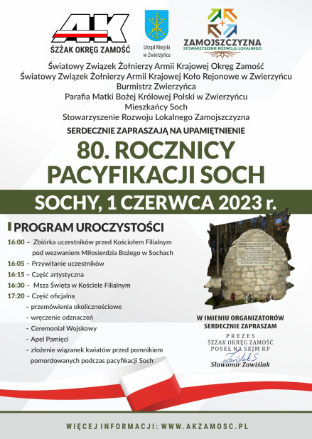 Zaproszenie na uroczystość 80. rocznicy pacyfikacji wsi Sochy
